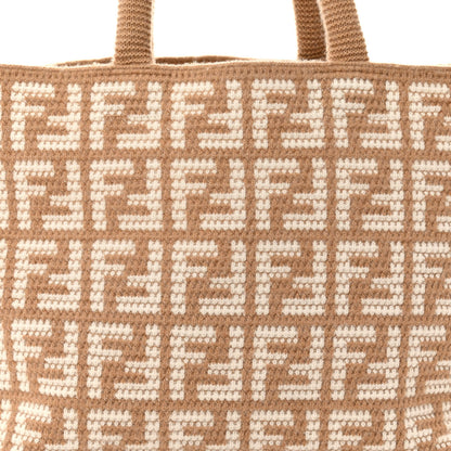 Fendi Cashmere Knit FF Large Shopper Tote Cammello 8 of 10