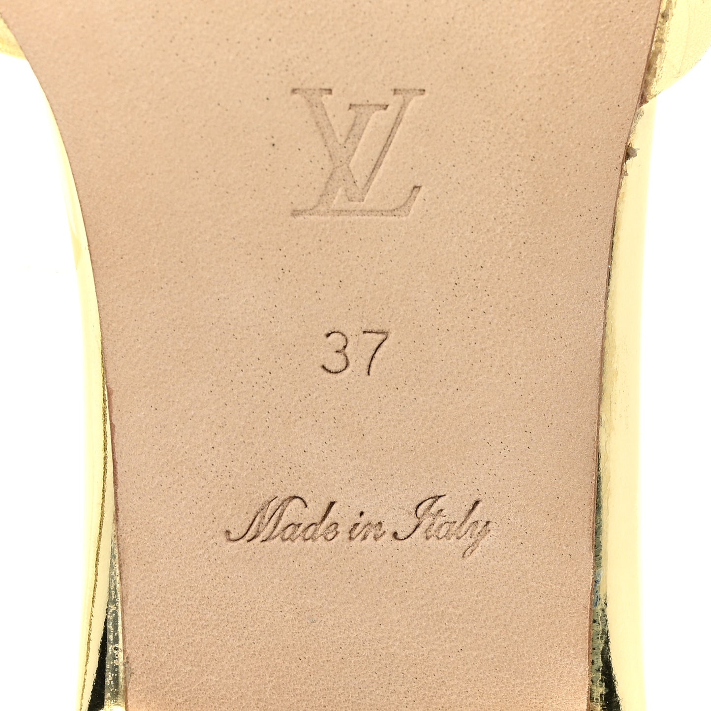 Metallic Lambskin Embossed Monogram Revival Flat Mules 37 Gold