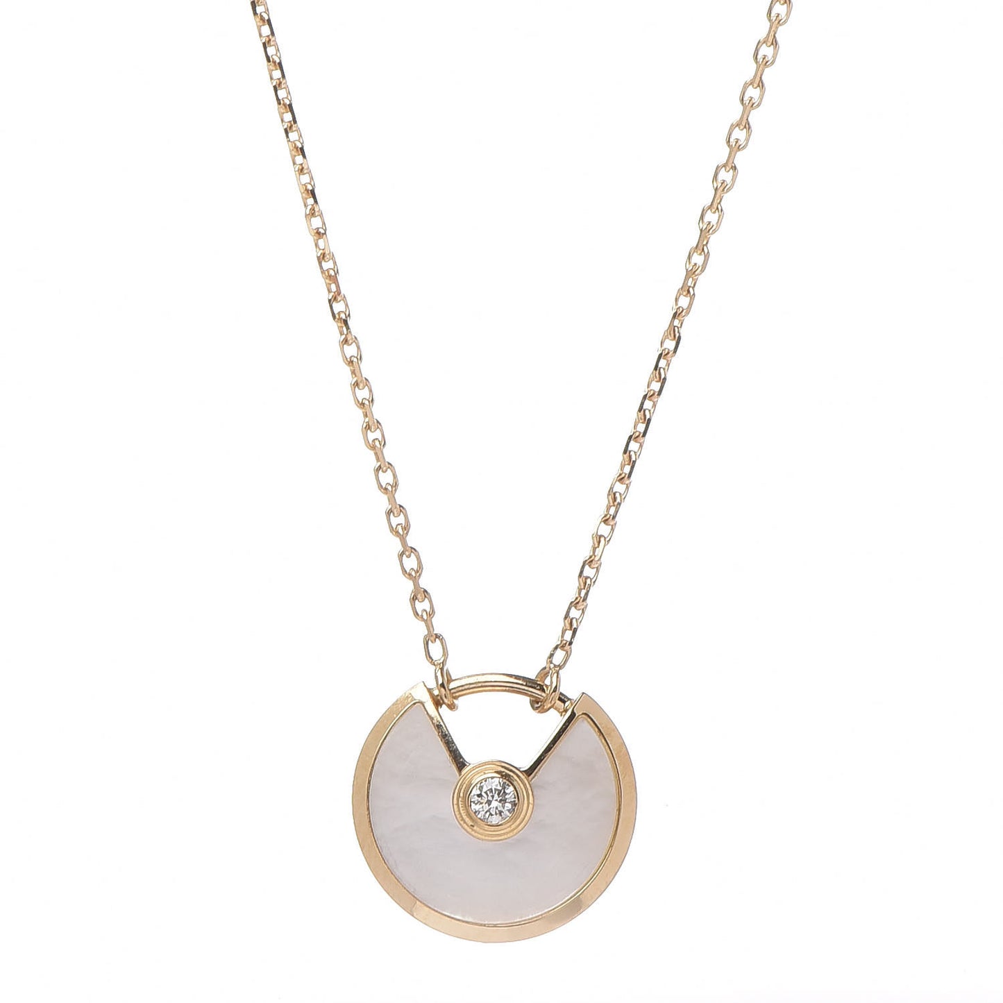 18K Yellow Gold Diamond Mother of Pearl XS Amulette de Cartier Pendant Necklace