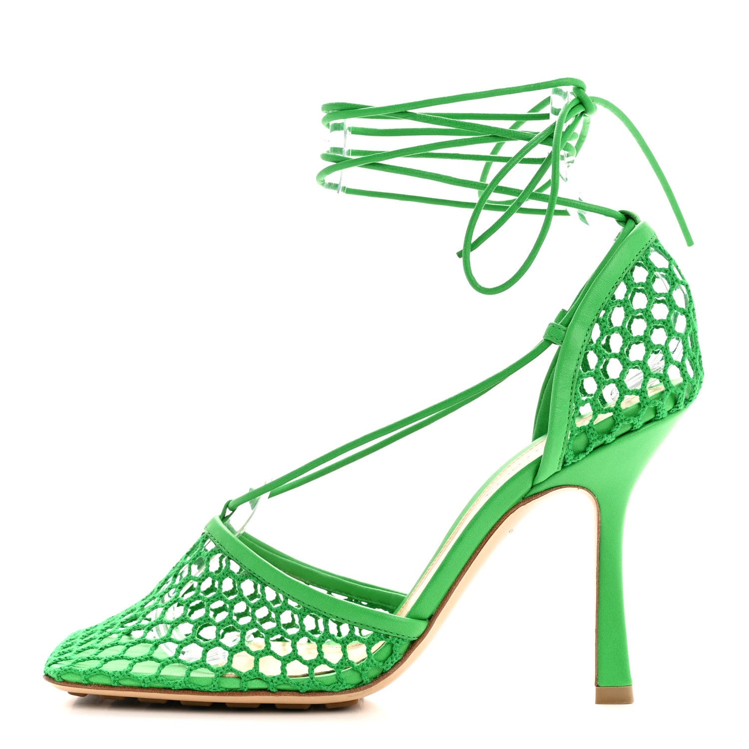 Bottega Veneta Mesh Nappa Stretch Ankle Tie 90mm Sandals 38 Grass 1 of 9