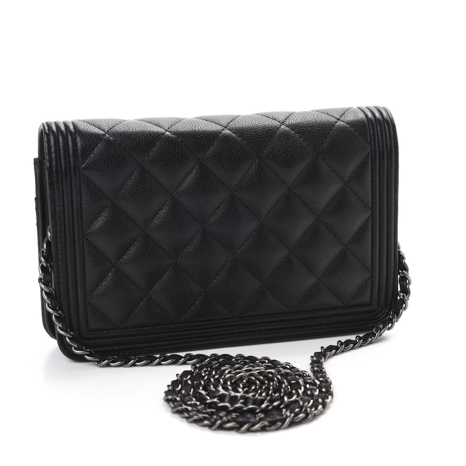 Chanel Calfskin Quilted Boy Wallet On Chain WOC Black 3 of 13