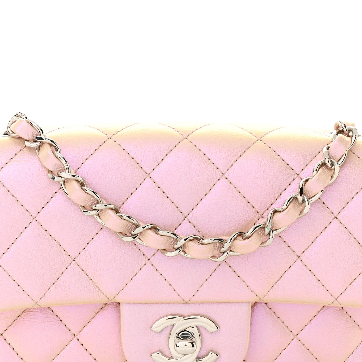 Chanel Iridescent Calfskin Quilted Mini Rectangular Flap Pink 8 of 10
