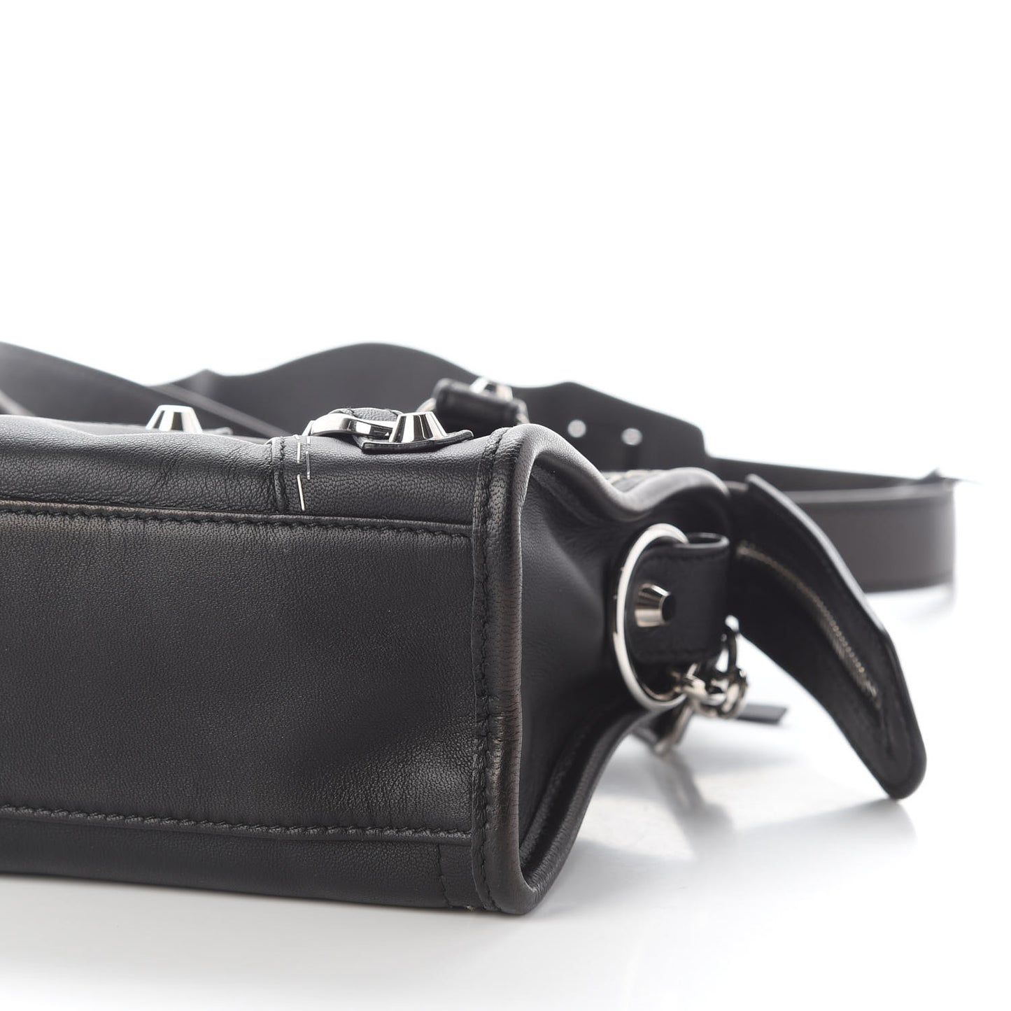 Calfskin Topstitch Classic Silver Hardware Mini City Black