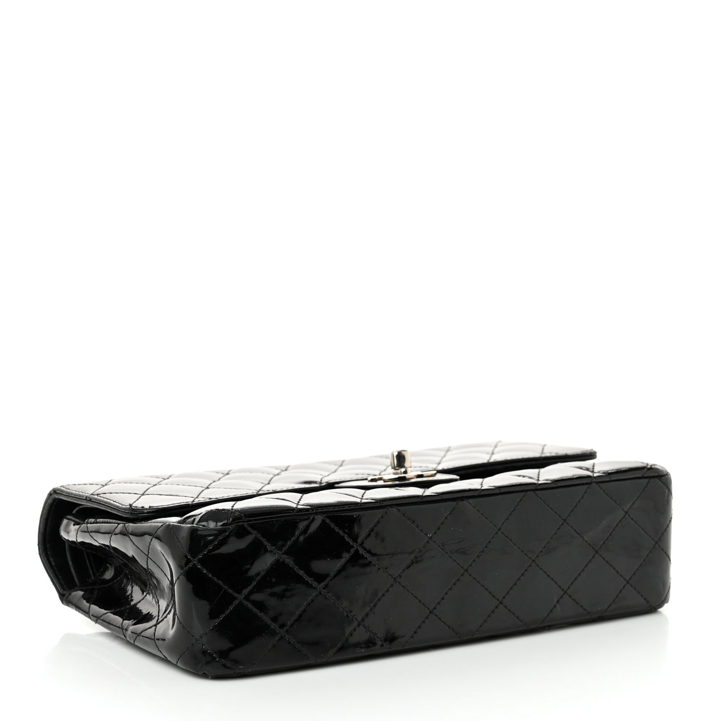 Patent Quilted Medium Double Flap Black