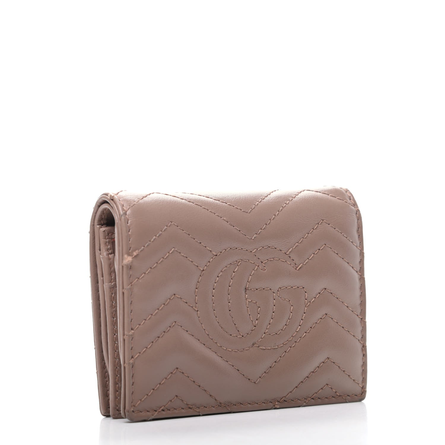 Gucci Calfskin Matelasse GG Marmont Card Case Wallet Porcelain Rose 3 of 11