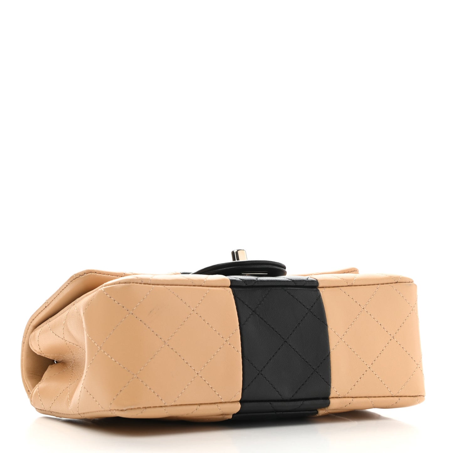 Lambskin Quilted Mini Rectangular Flap Beige Black