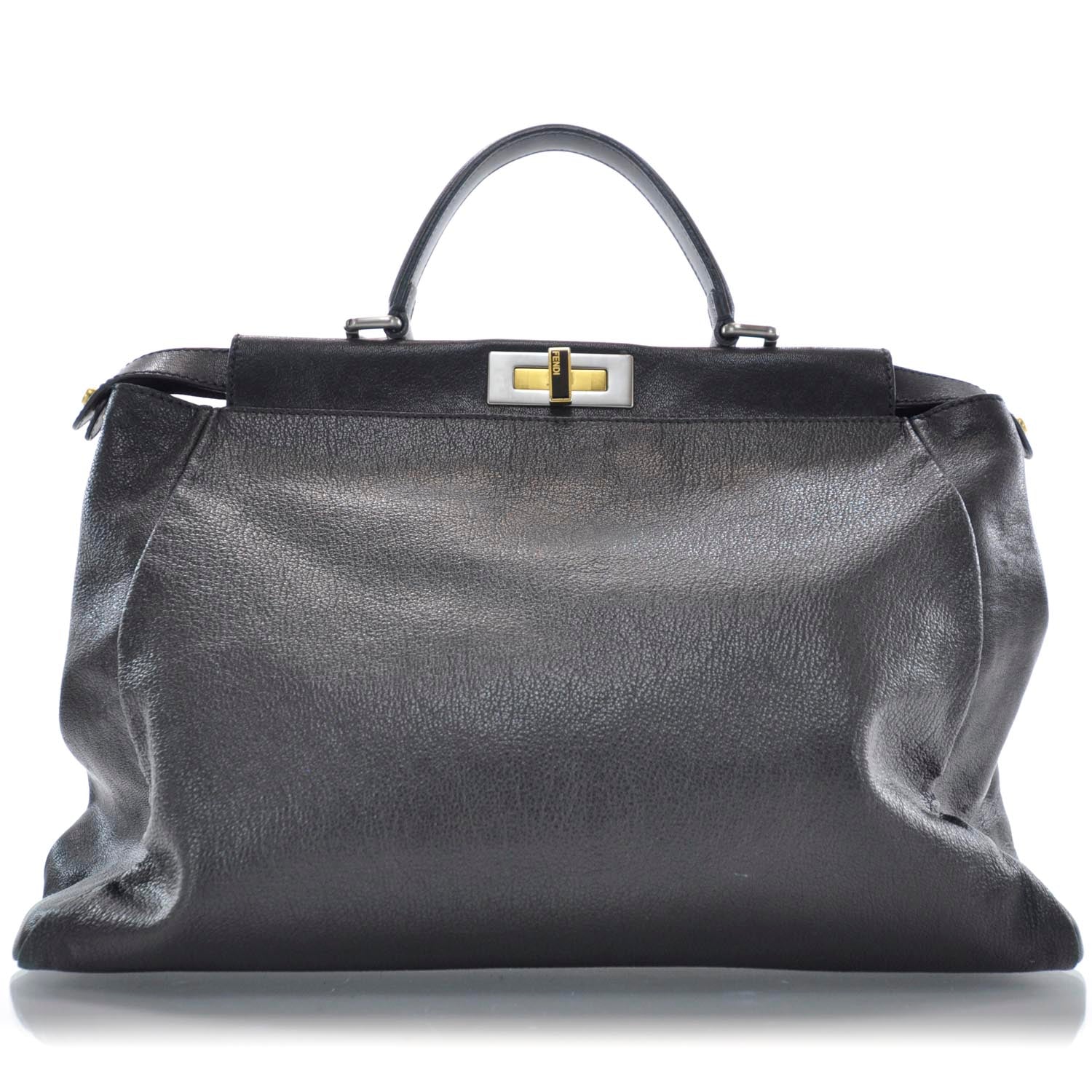 Fendi Goatskin Large Peekaboo Iconic Satchel Black Lampone 1 of 12