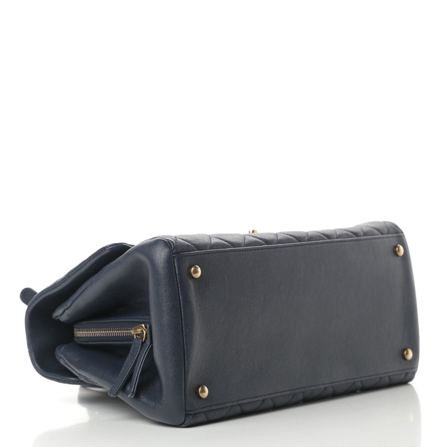 Chanel Shiny Sheepskin Quilted Large Trapezio Flap Navy 4 of 11