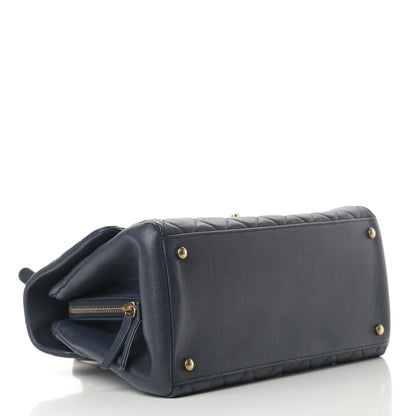 Chanel Shiny Sheepskin Quilted Large Trapezio Flap Navy 4 of 11