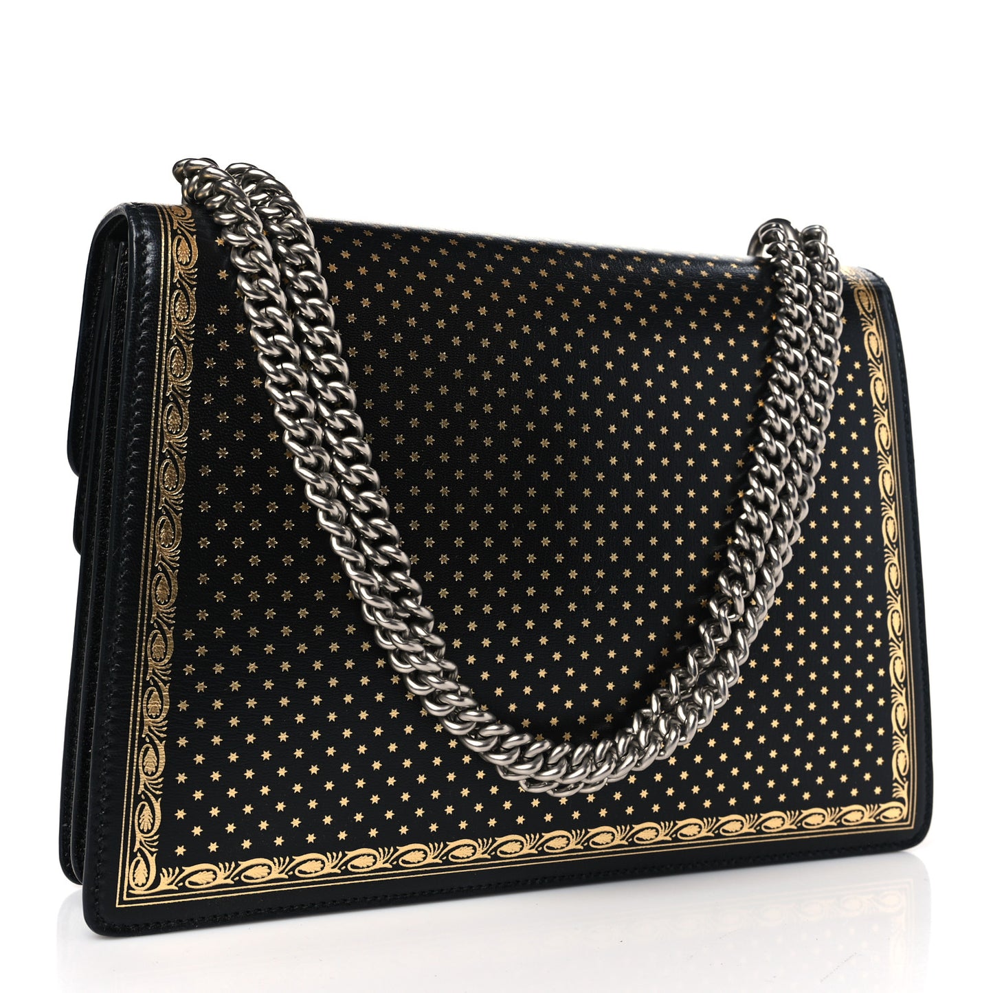 X SEGA Calfskin GUCCY Stars Medium Dionysus Shoulder Bag Black Gold