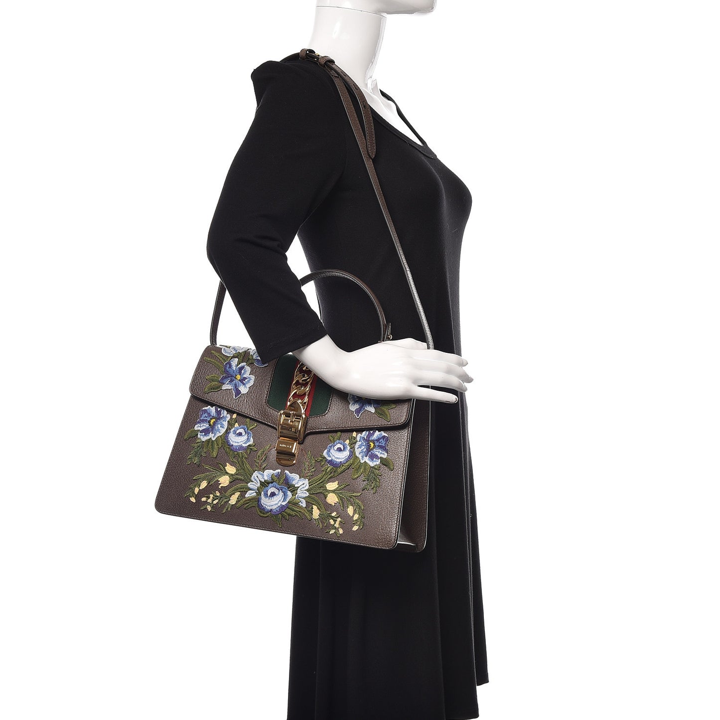 Calfskin Embroidered Medium Sylvie Top Handle Bag New Acero Multicolor