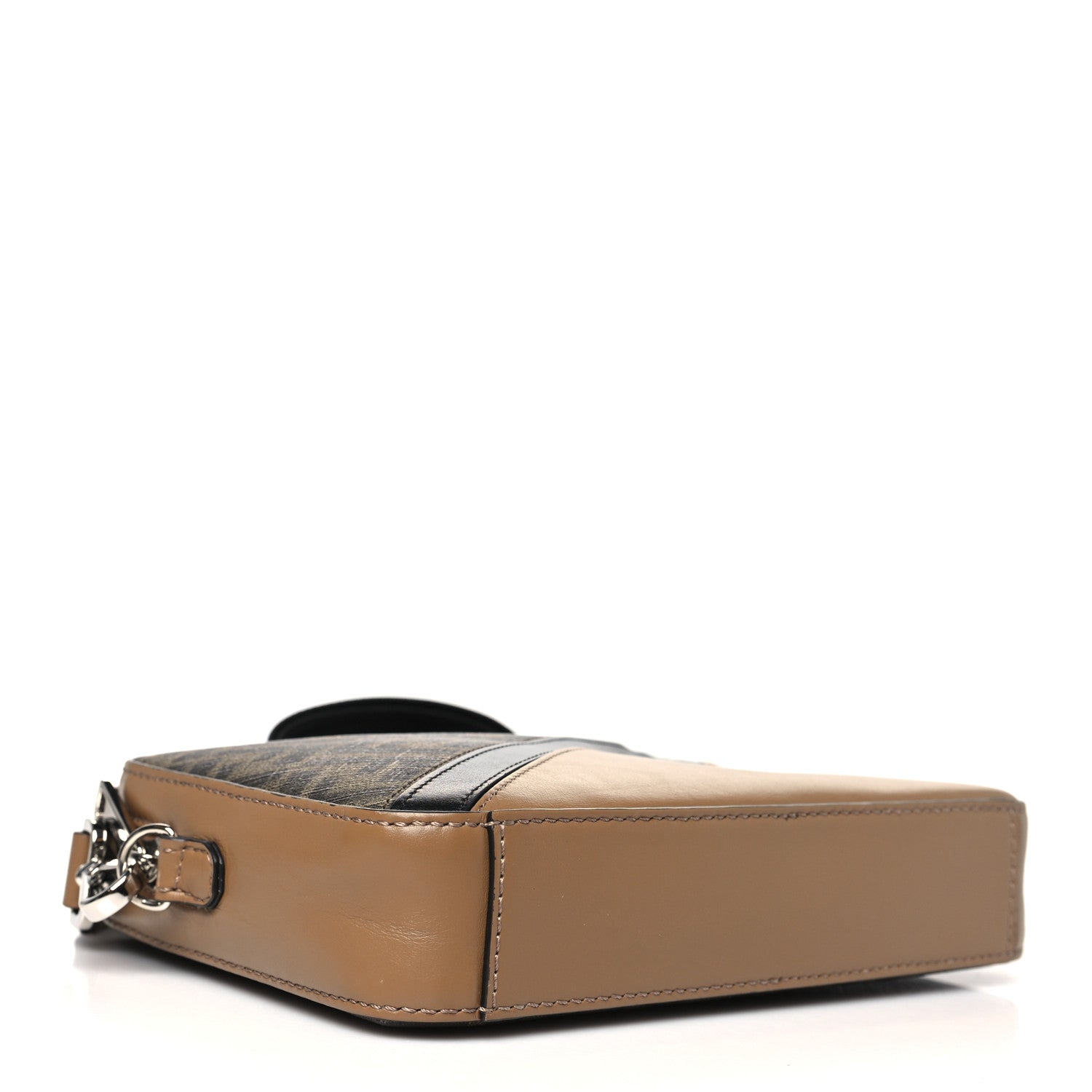Fendi Glazed Fabric Vitello Cover FF 1974 Diagonal Bi-Color Medium Camera Case Tobacco Moro Sand Black 4 of 10