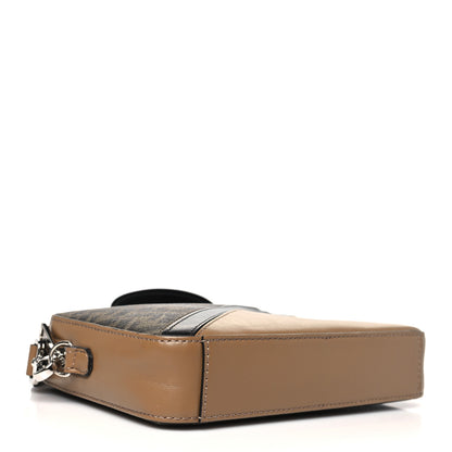 Fendi Glazed Fabric Vitello Cover FF 1974 Diagonal Bi-Color Medium Camera Case Tobacco Moro Sand Black 4 of 10