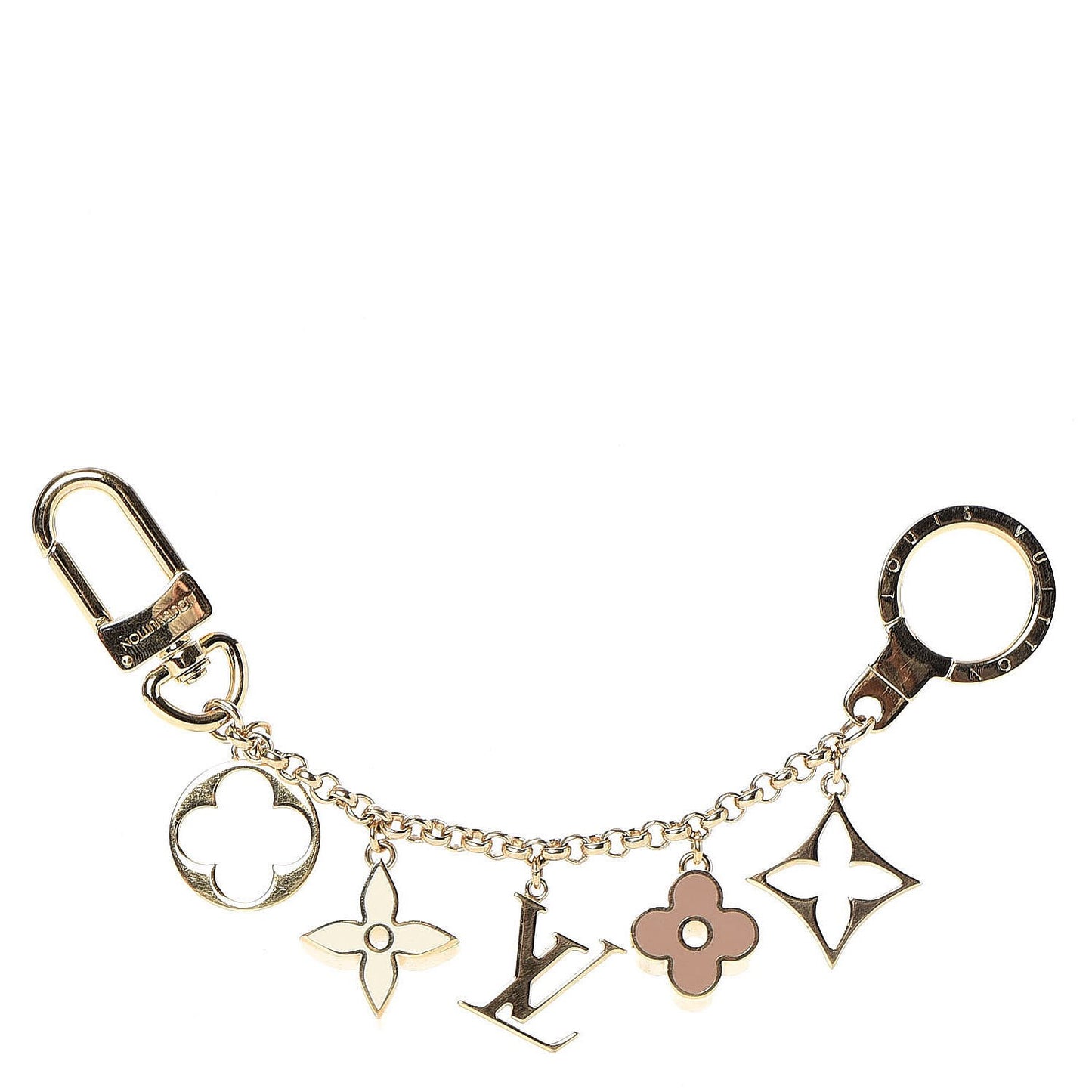 Brass Enamel Fleur De Monogram Bag Charm Chain Gold