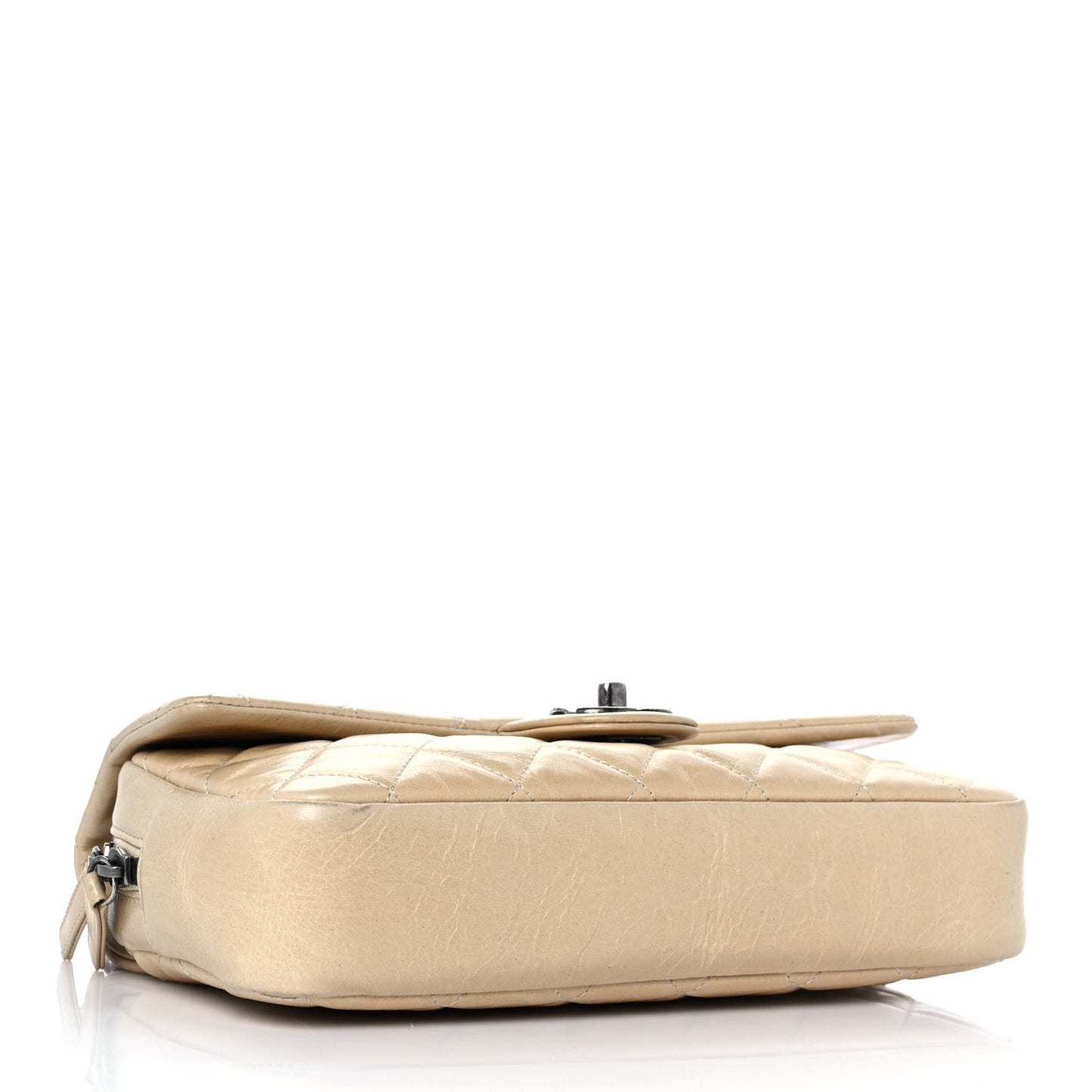 Glazed Calfskin Quilted Medium Duo Flap Beige