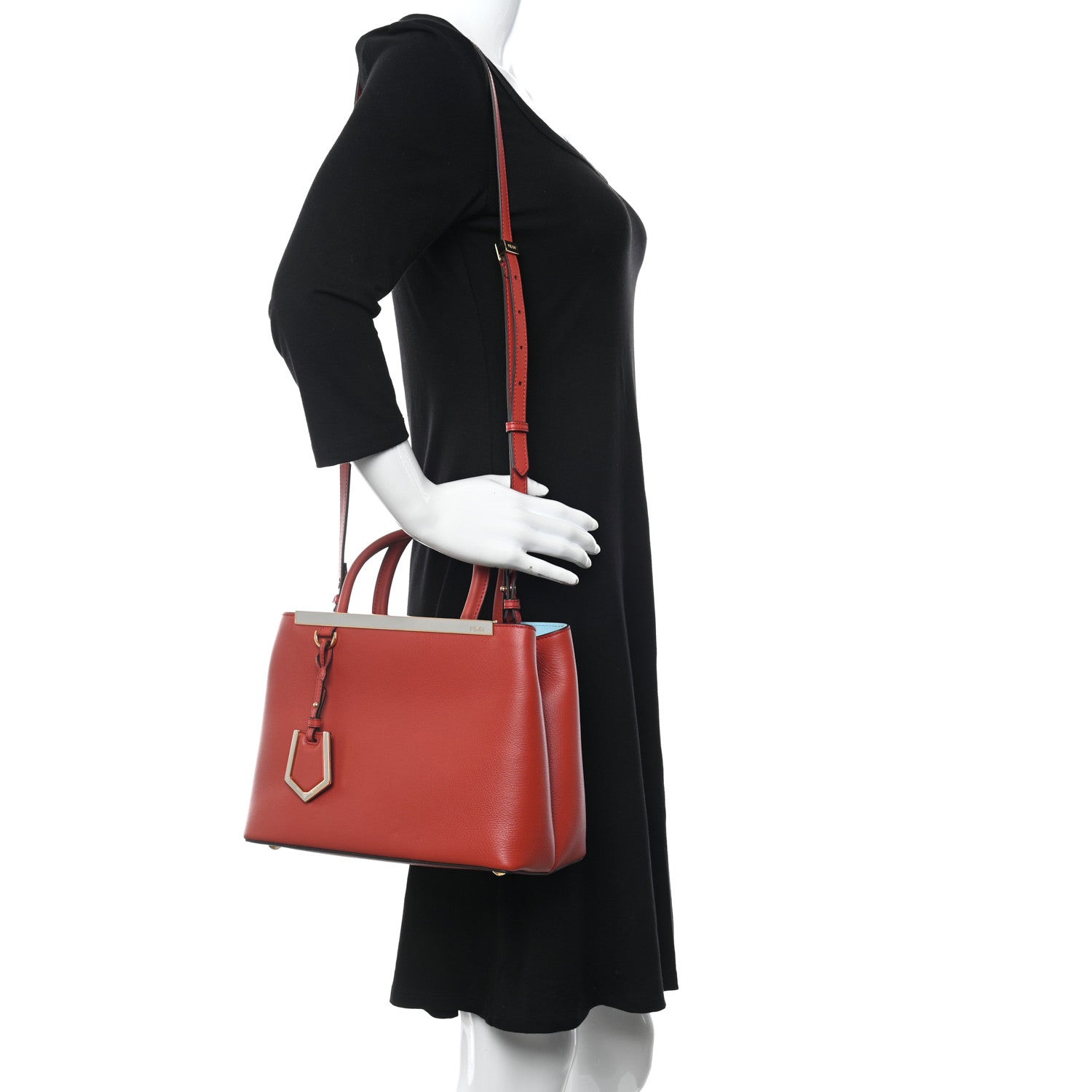 Fendi Vitello Dolce Century Petite 2Jours Tote Bloody Mary Turchese Pallido 2 of 7