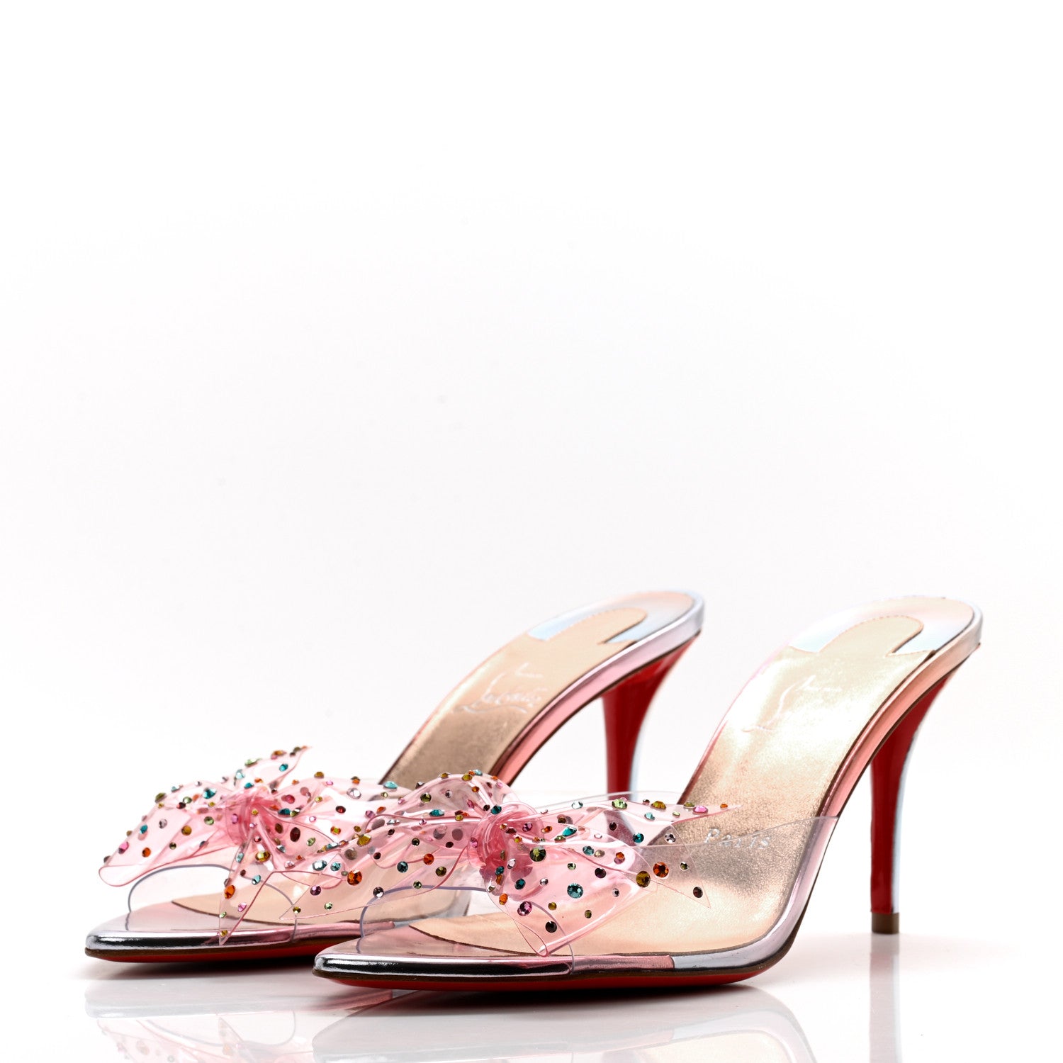 Christian Louboutin PVC Crystal Aqua Strass 80 Mules 38.5 Silver Multicolor 3 of 9