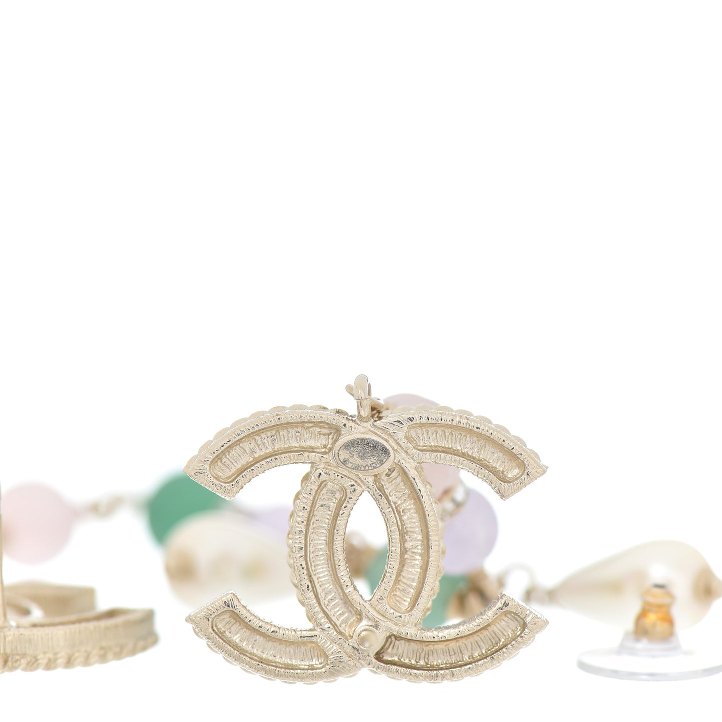 Pearl Beaded CC Drop Earrings Gold