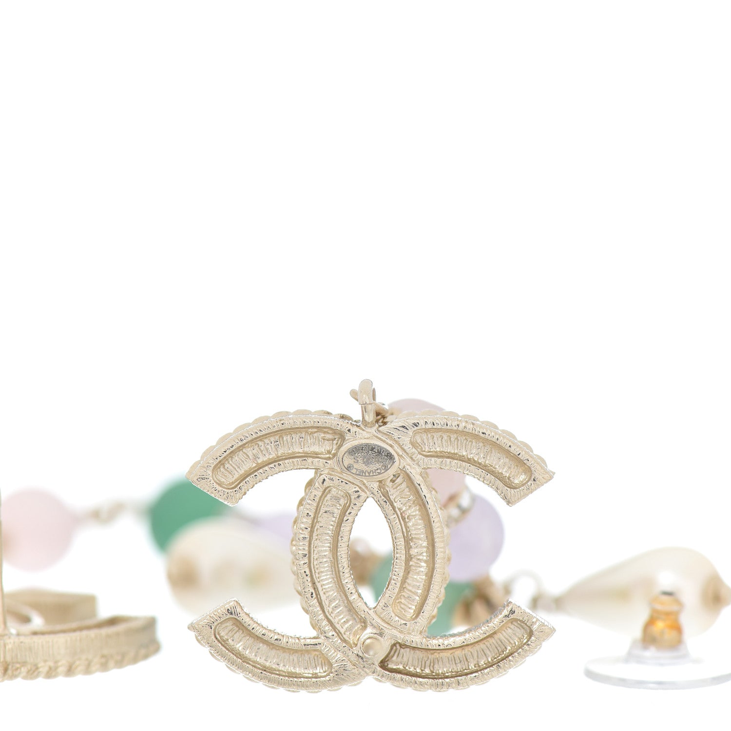 Chanel Pearl Beaded CC Drop Earrings Gold 4 of 4