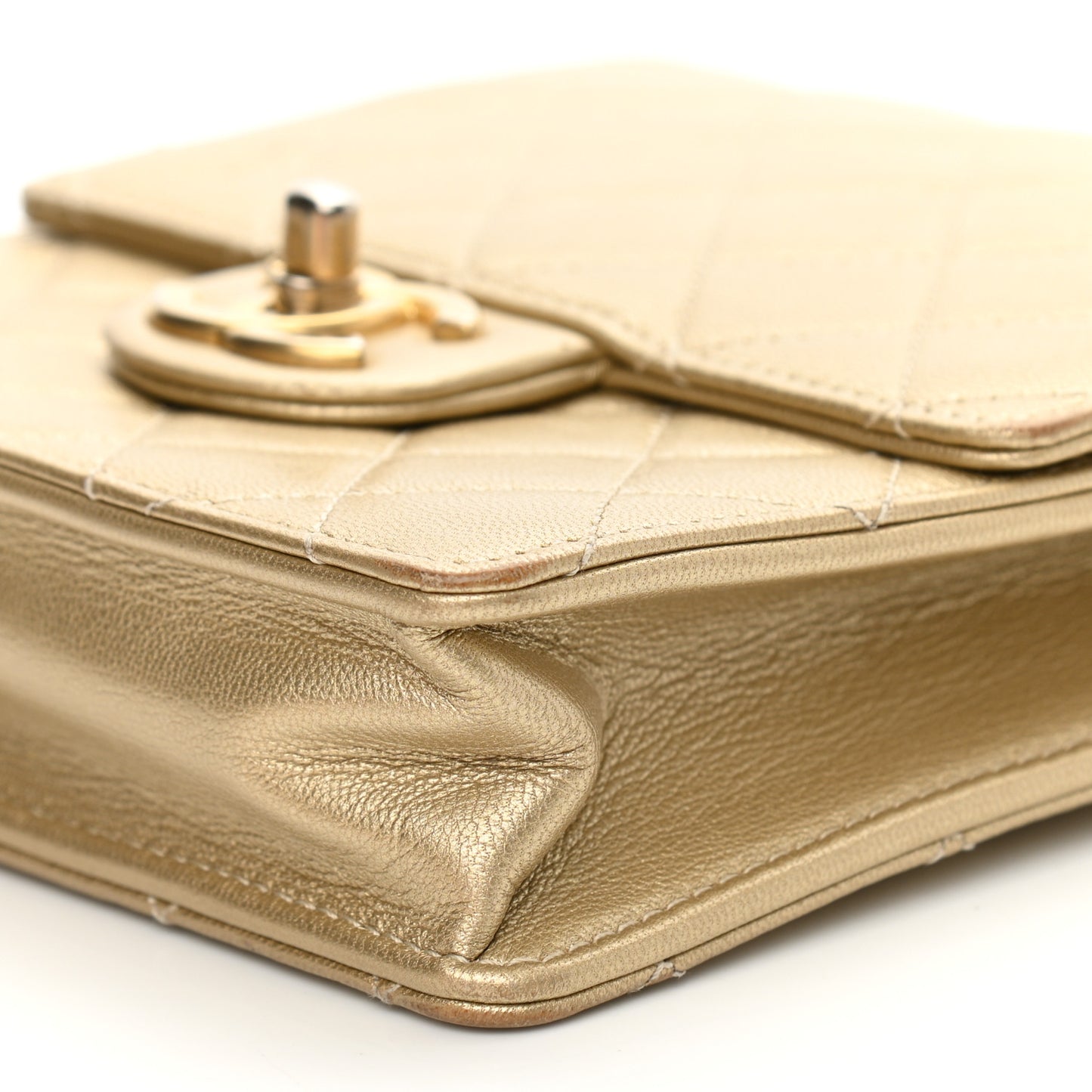 Metallic Goatskin Quilted Chic Pearls Flap Gold