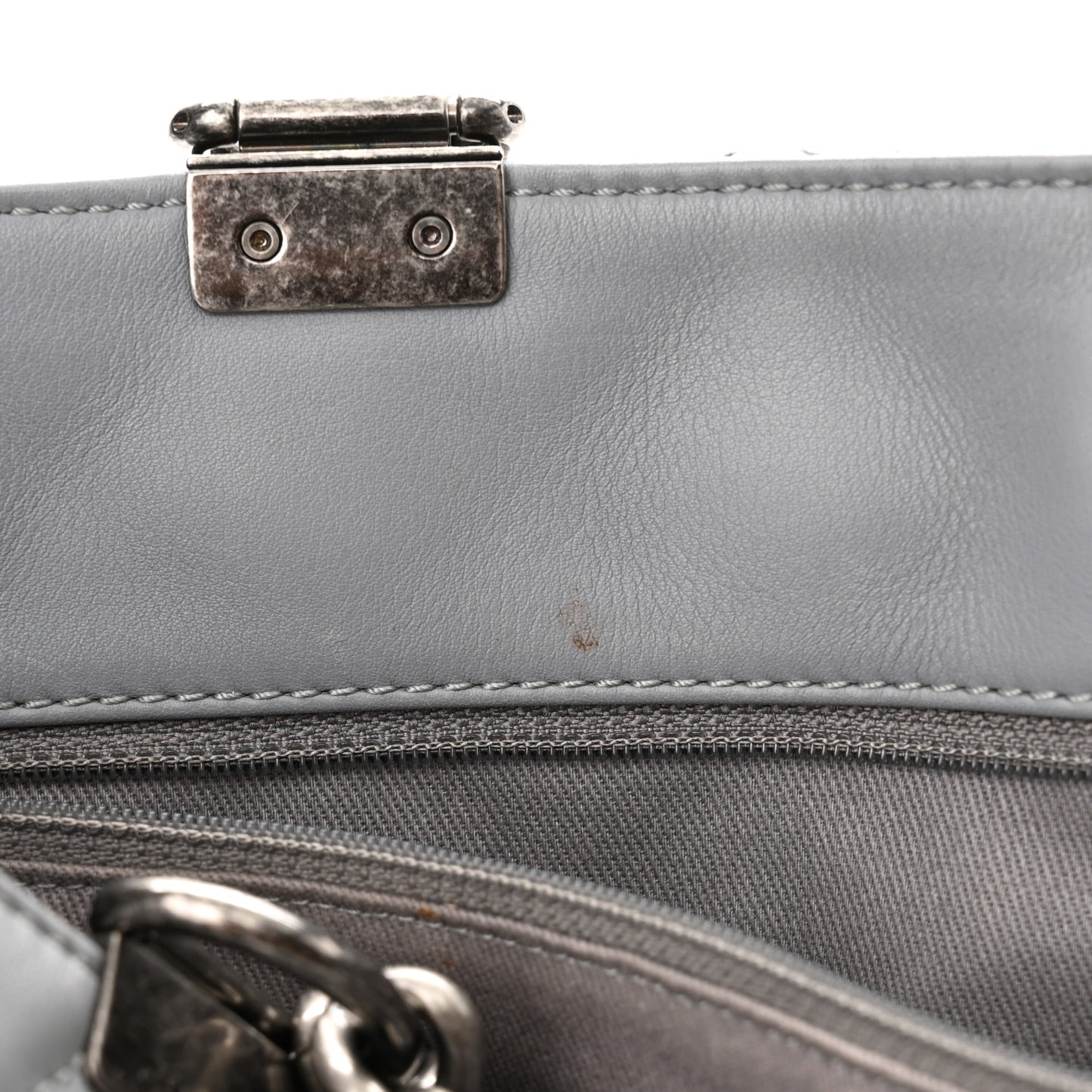Calfskin Quilted Small Shopping In Chains Tote Grey