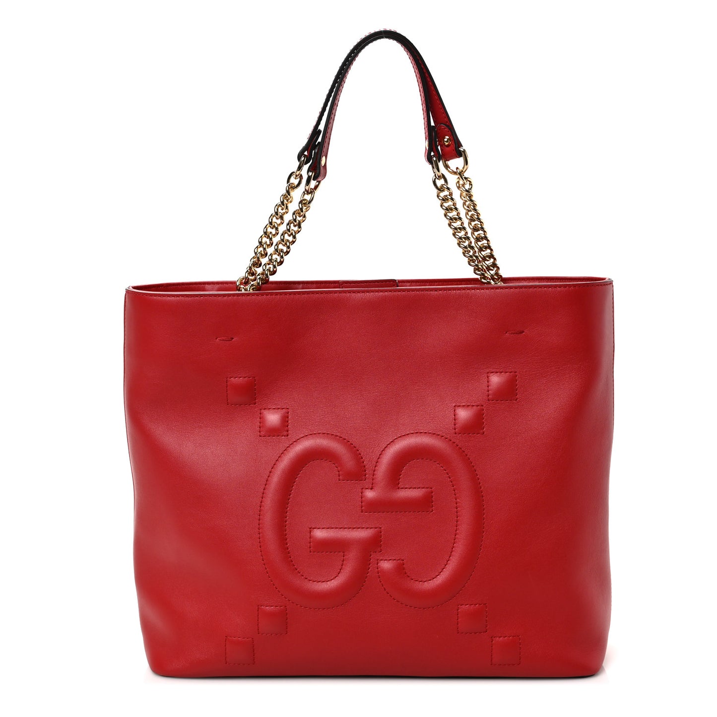 Apollo Calfskin GG Dadini Embroidered Chain Shoulder Tote Hibiscus Red