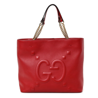 Gucci Apollo Calfskin GG Dadini Embroidered Chain Shoulder Tote Hibiscus Red 1 of 10