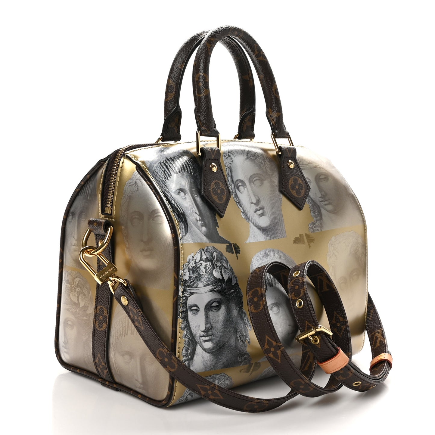 X FORNASETTI Calfskin Fornasetti Speedy Bandouliere 25 Gold