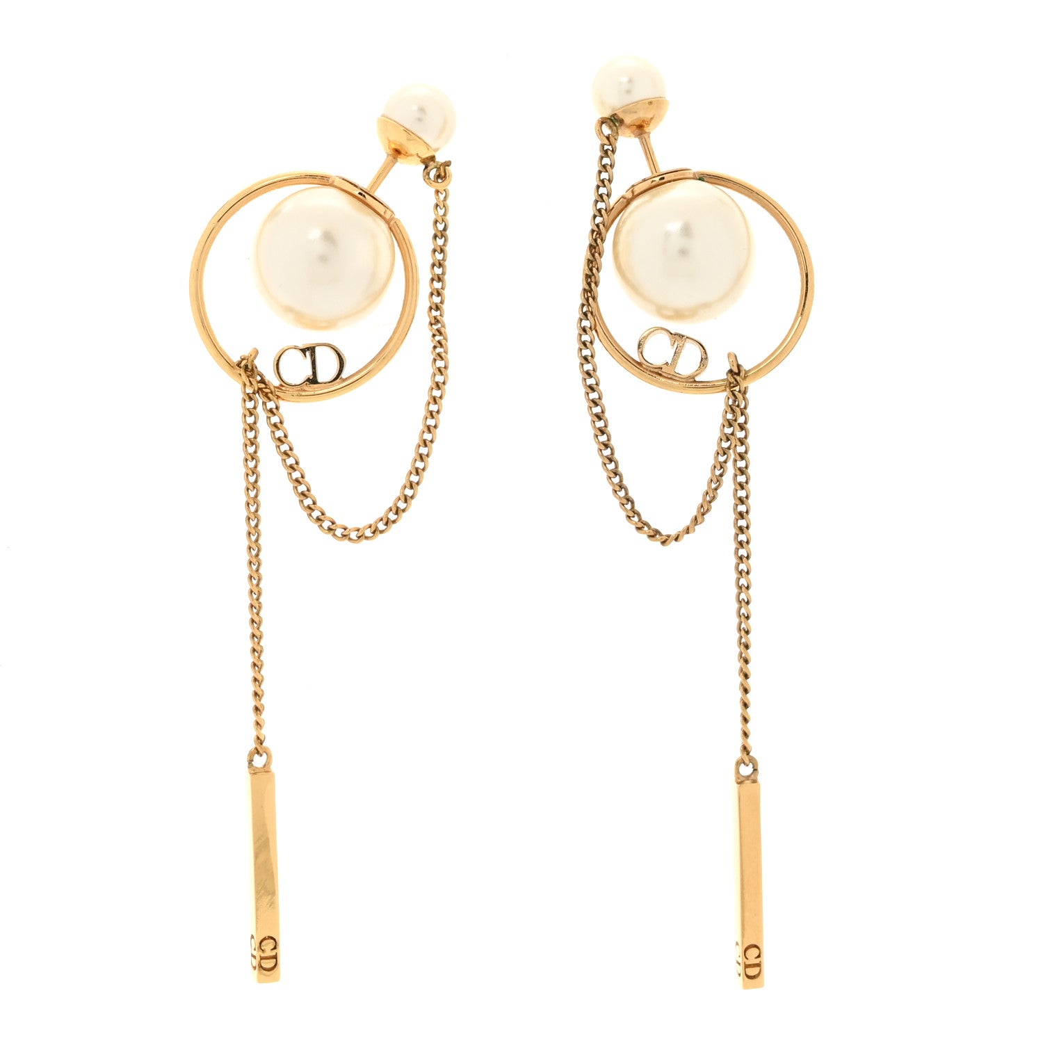 Christian Dior Pearl Tribales Dangle Chain Earrings Gold 1 of 5