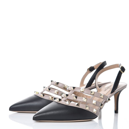 Valentino Garavani Nappa Rockstud Cage Slingback Pumps 37.5 Black Poudre 3 of 7