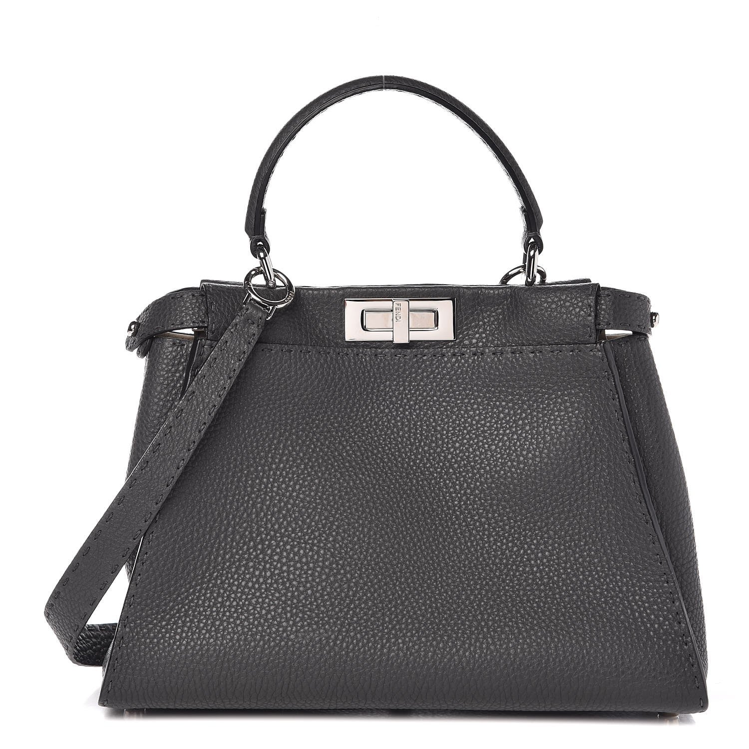 Fendi Cuoio Romano Selleria Bi-Color Medium Peekaboo Iconic Satchel Asfalto Latte 1 of 9
