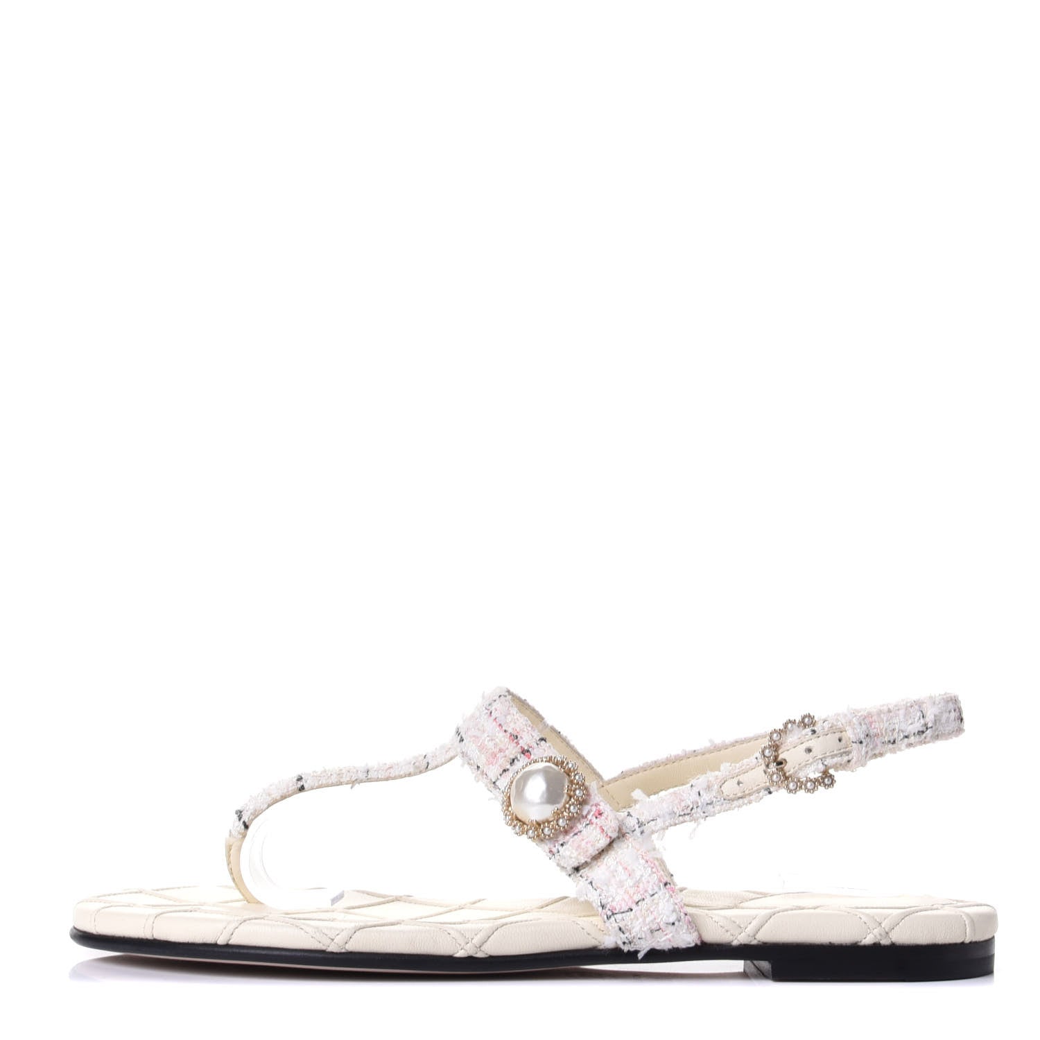 Chanel Tweed Pearl CC Thong Sandals 39.5 Pink White 1 of 11