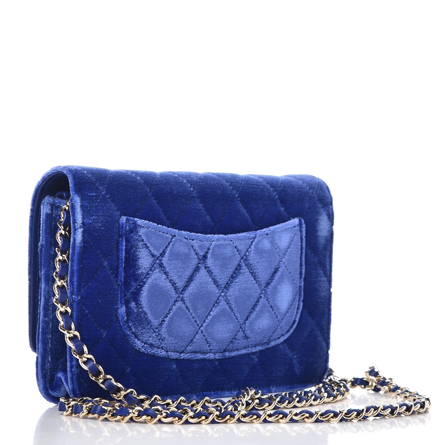 Chanel Velvet Quilted Wallet On Chain WOC Blue 3 of 9