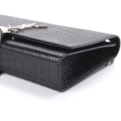 Saint Laurent Calfskin Crocodile Embossed Medium Classic Monogram Kate Tassel Satchel Black 7 of 9