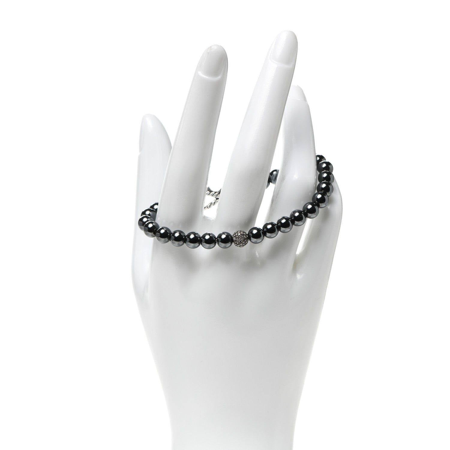 David Yurman Sterling Silver Diamond Hematine 6mm Spiritual Beads Bracelet 2 of 5