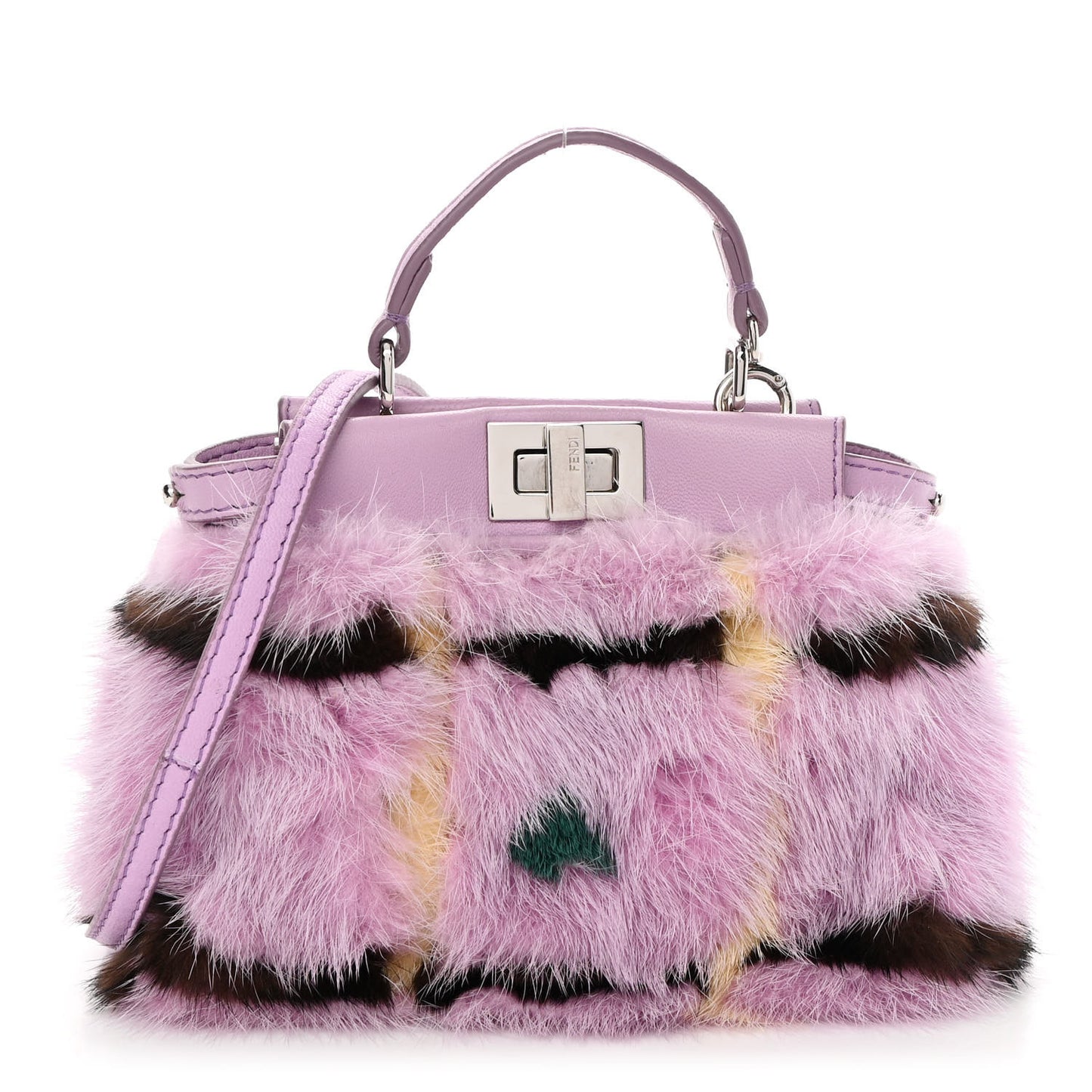 Mink Fur Shiny Nappa Chess Print Micro Peekaboo Iconic Satchel Lavanda Multicolor