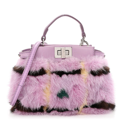 Fendi Mink Fur Shiny Nappa Chess Print Micro Peekaboo Iconic Satchel Lavanda Multicolor 1 of 9