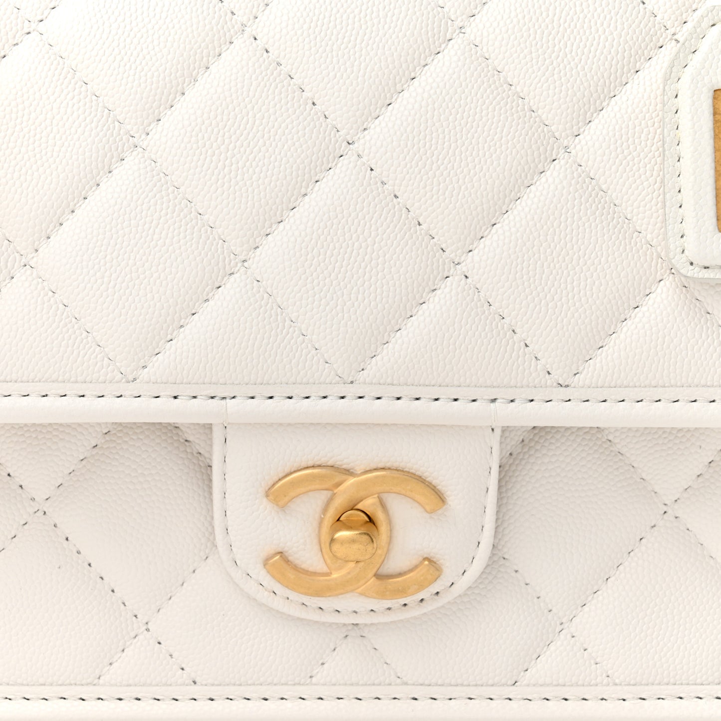 Caviar Quilted School Memory Small Top Handle Flap White