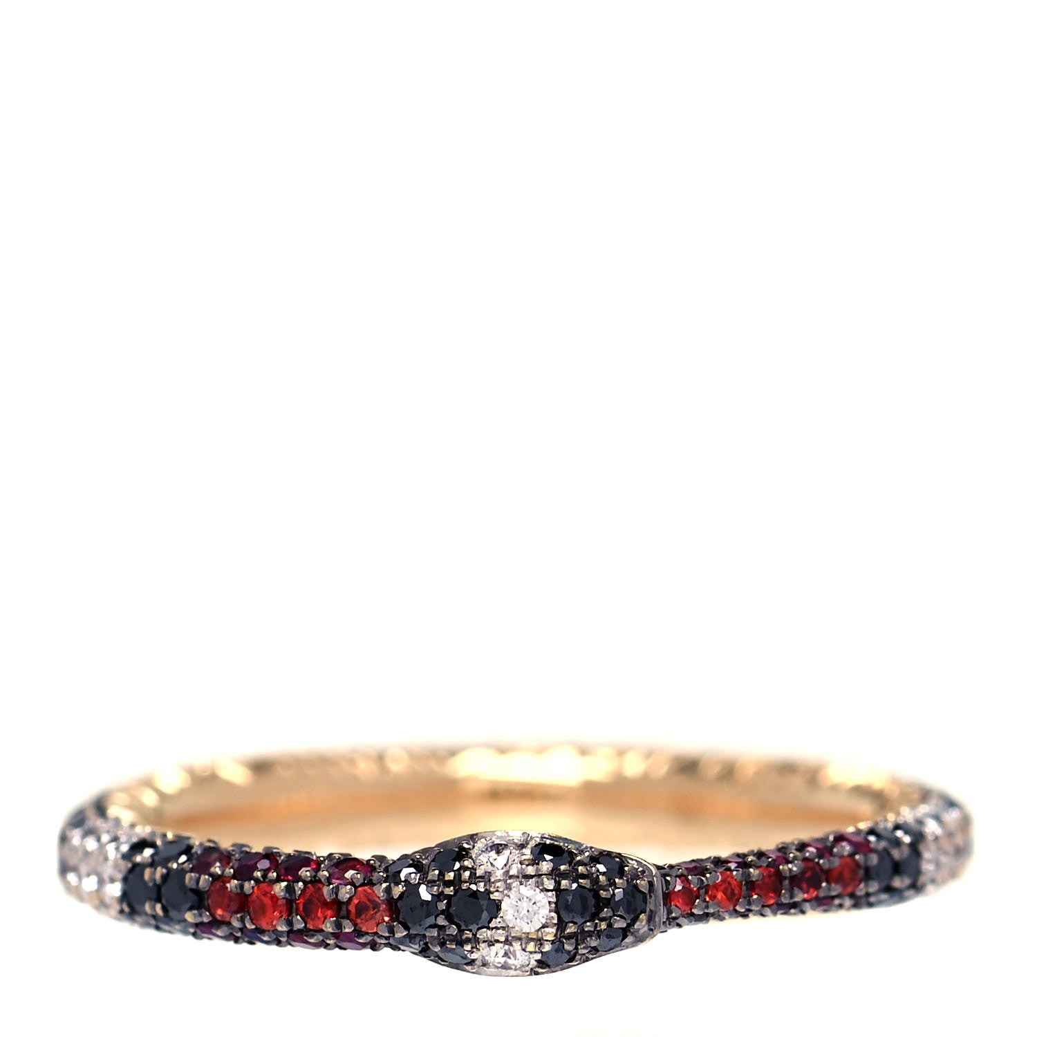 Gucci 18K Yellow Gold Black Diamond Topaz Sapphire Ouroboros Snake Ring 55 7.25 1 of 7