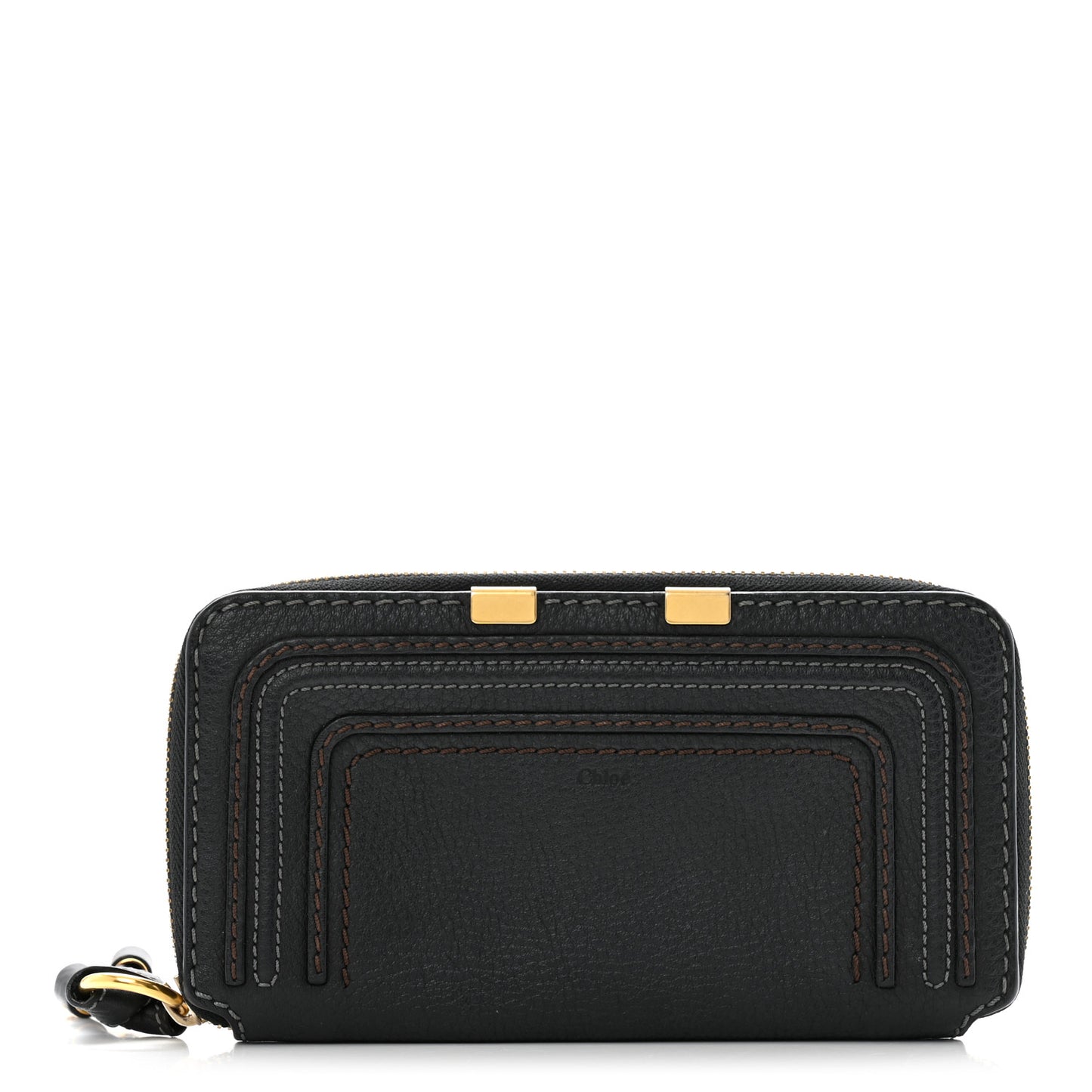 Grained Calfskin Marcie Long Zip Around Wallet Black