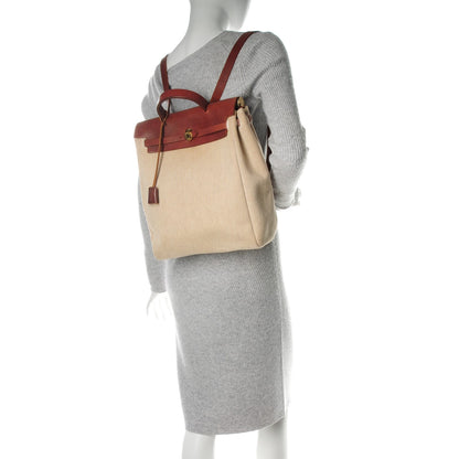 Hermes Toile Vache Calfskin Herbag 30 PM Backpack Natural 2 of 11
