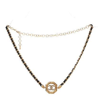 Chanel Metal Calfskin Crystal Chain CC Choker Necklace Black Gold 3 of 6