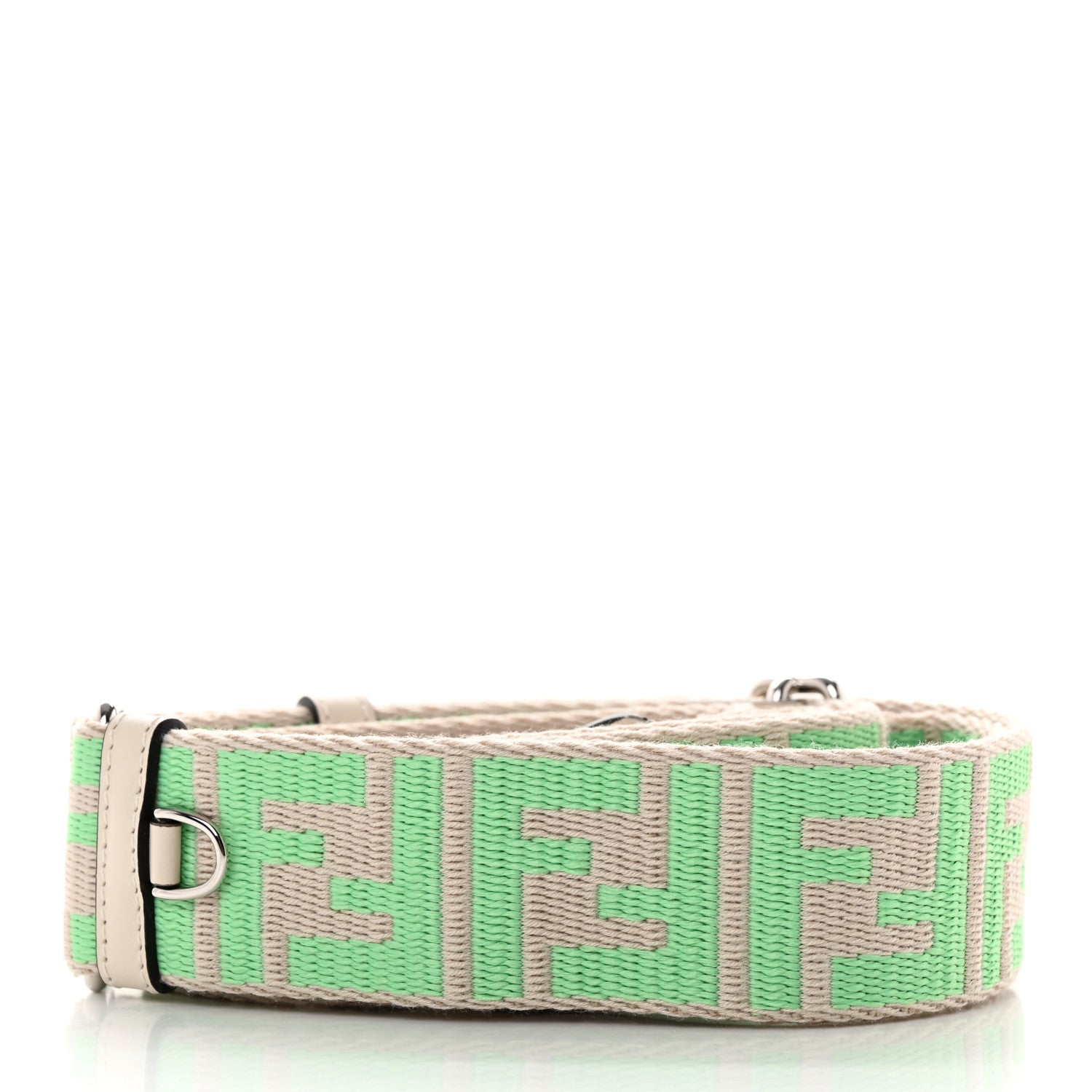Fendi Jacquard Ribbon Vitello King FF Bi-Color Intreccio Adjustable Strap You Nuvola Edamame 2 of 4