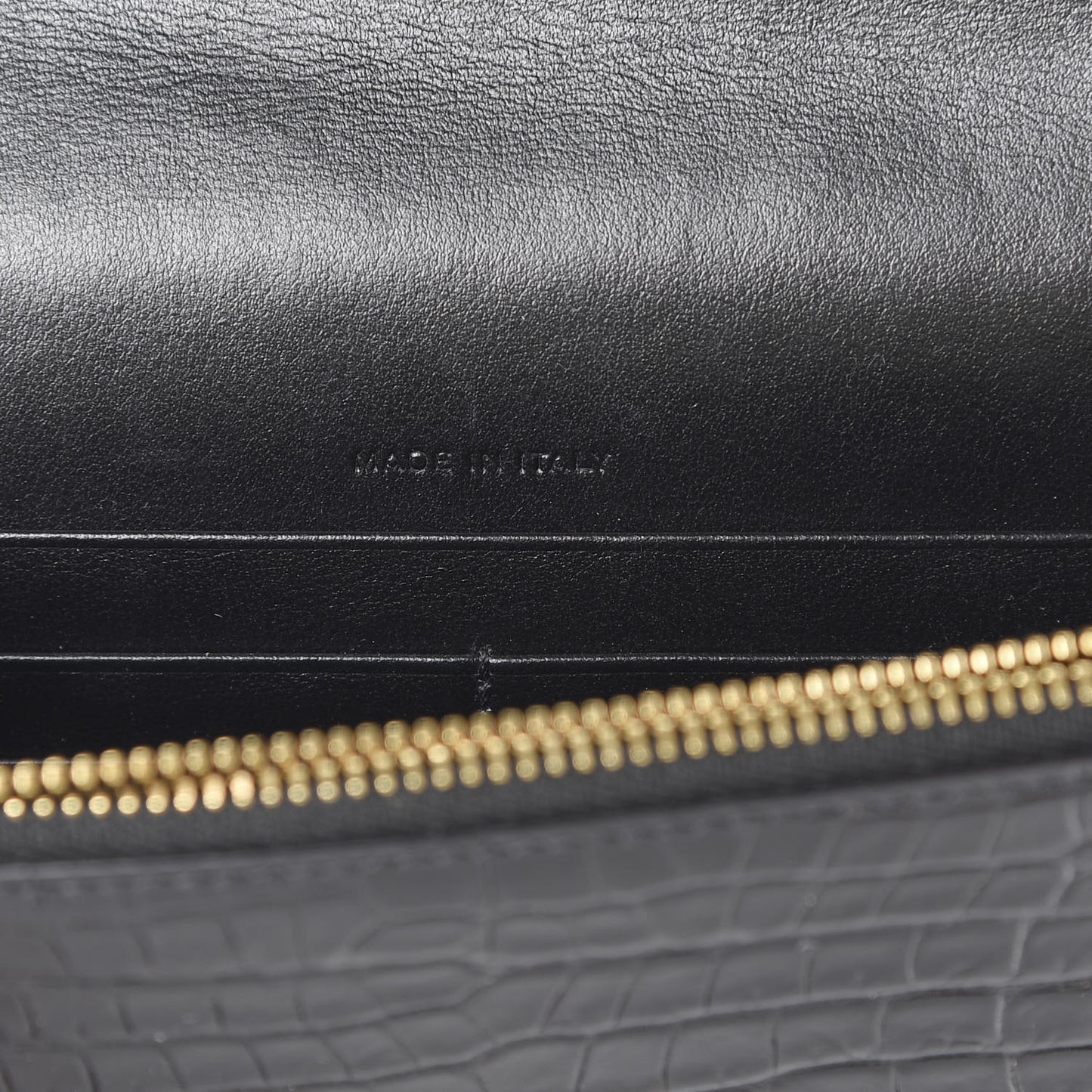 Calfskin Crocodile Embossed Monogram Envelope Chain Wallet Black