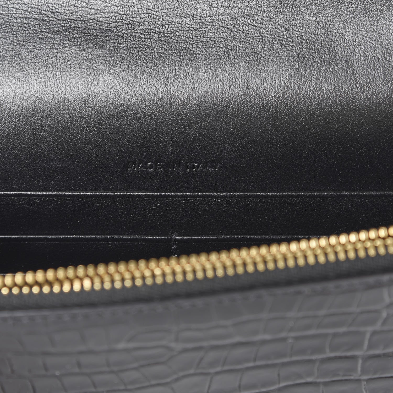 Saint Laurent Calfskin Crocodile Embossed Monogram Envelope Chain Wallet Black 6 of 13