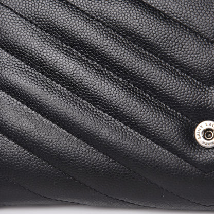 Saint Laurent Grain De Poudre Matelasse Chevron Monogram Flap Wallet Black 12 of 13
