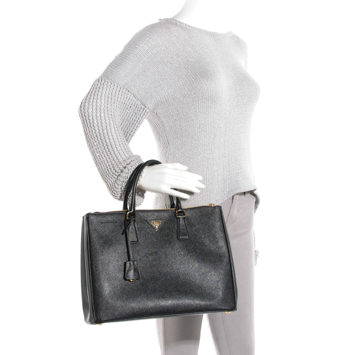 Saffiano Large Galleria Double Zip Tote Black