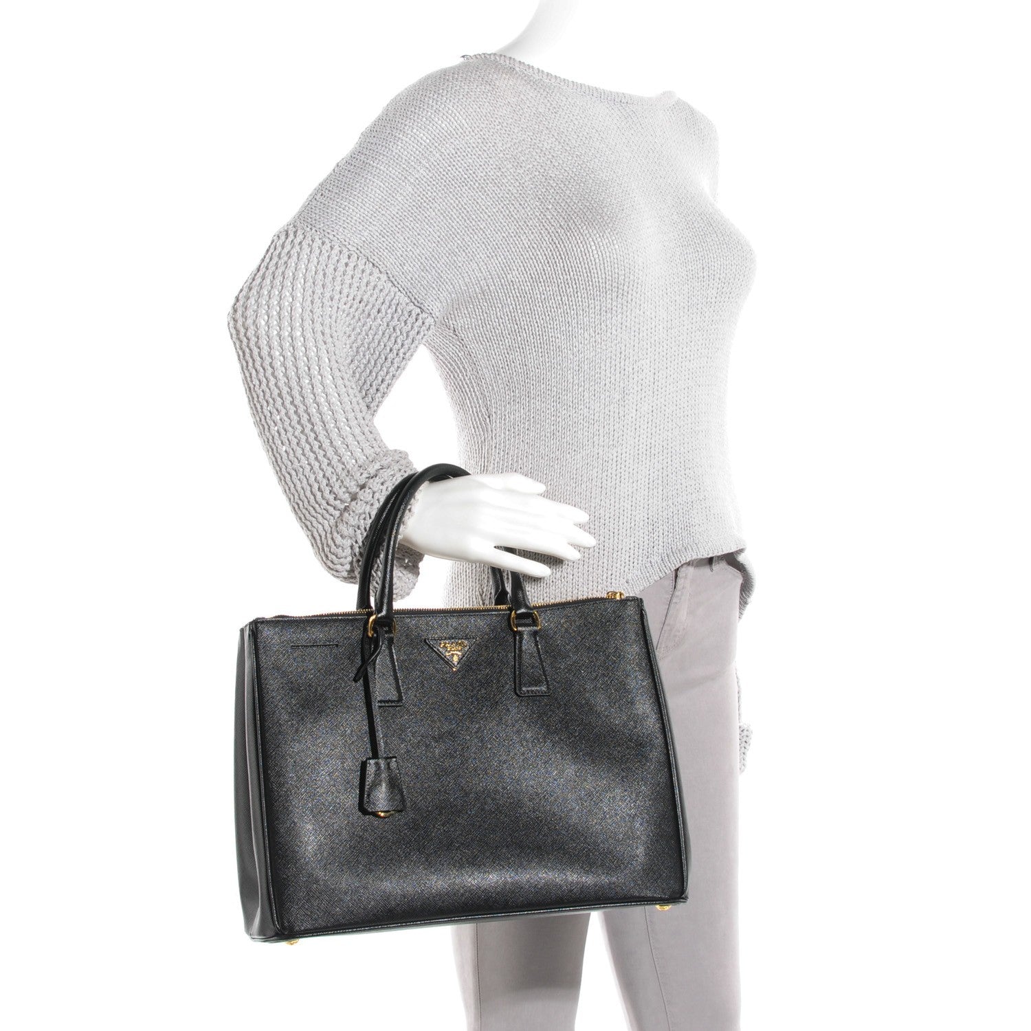 Prada Saffiano Large Galleria Double Zip Tote Black 4 of 11