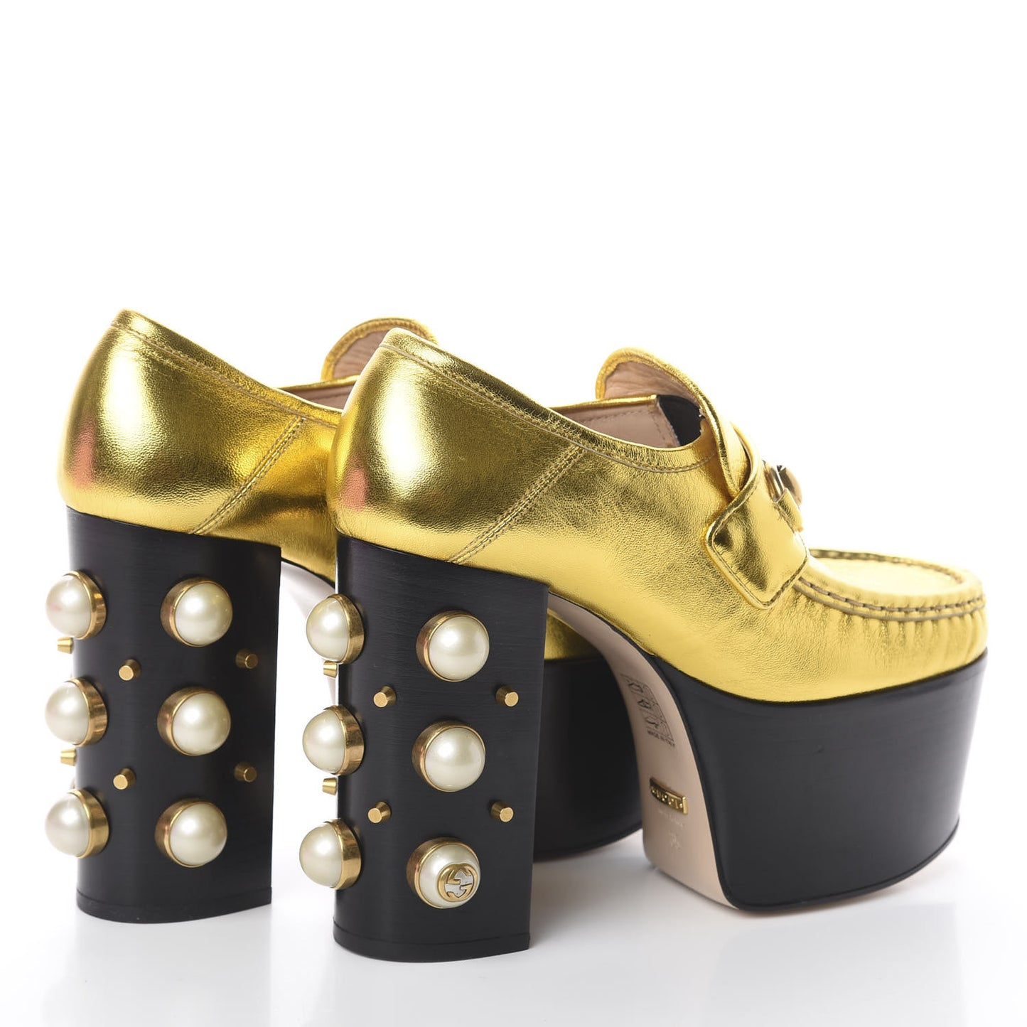 Malaga Kid Pearl Studded Vegas Platform Loafers 35 Gold