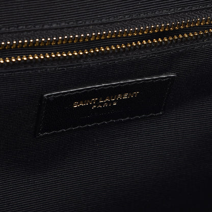Saint Laurent Grain De Poudre Matelasse Chevron Large Monogram Satchel Black 6 of 9